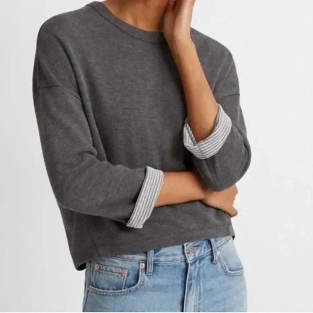 Club Monaco Double Faced Gray Pullover Sweatshirt
